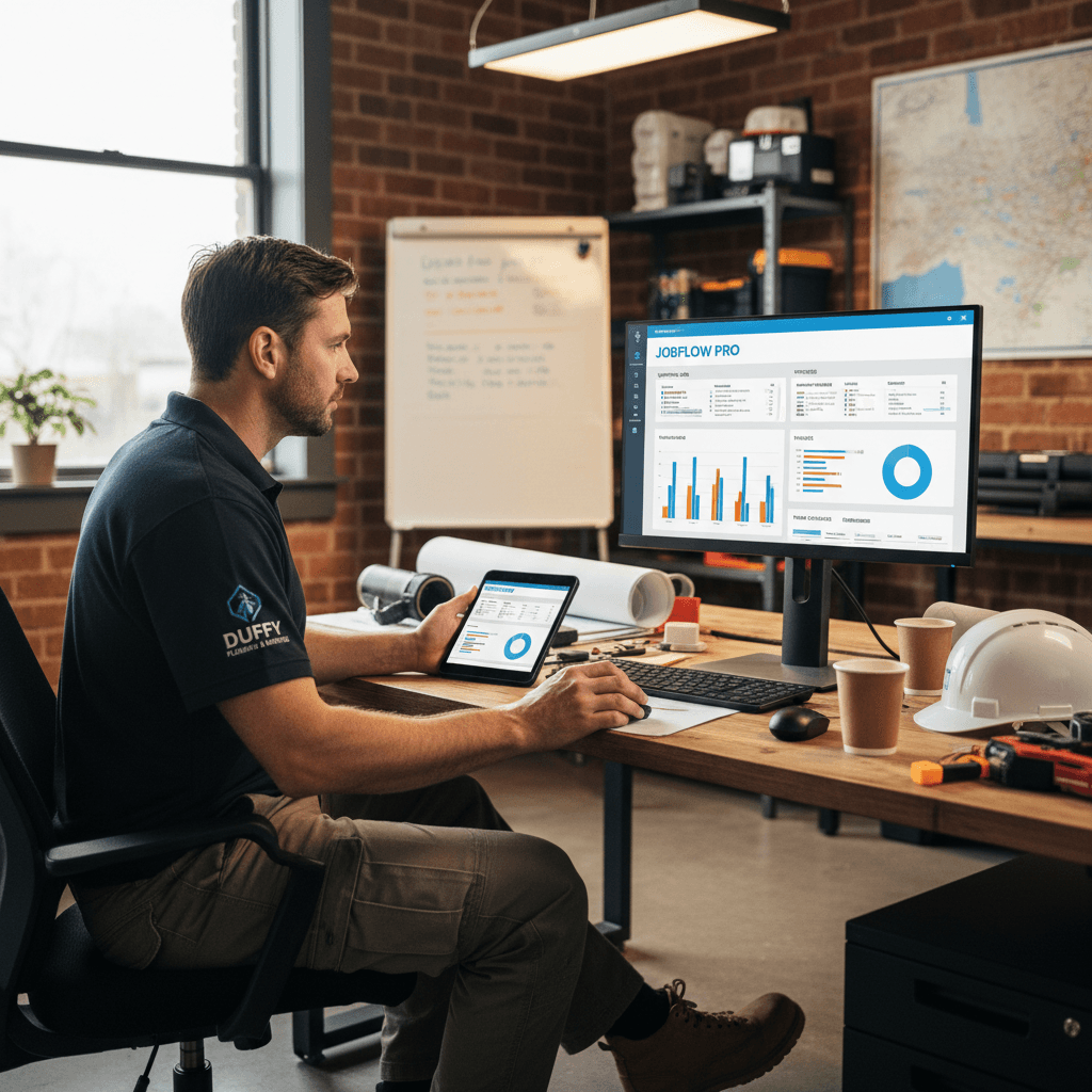 AroFlo job management system dashboard on computer