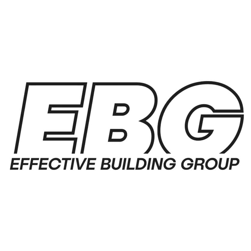 Black and white logo with large outlined EBG letters above the text Effective Building Group.