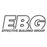 Black and white logo for Effective Building Group featuring large, outlined, italicized EBG initials.