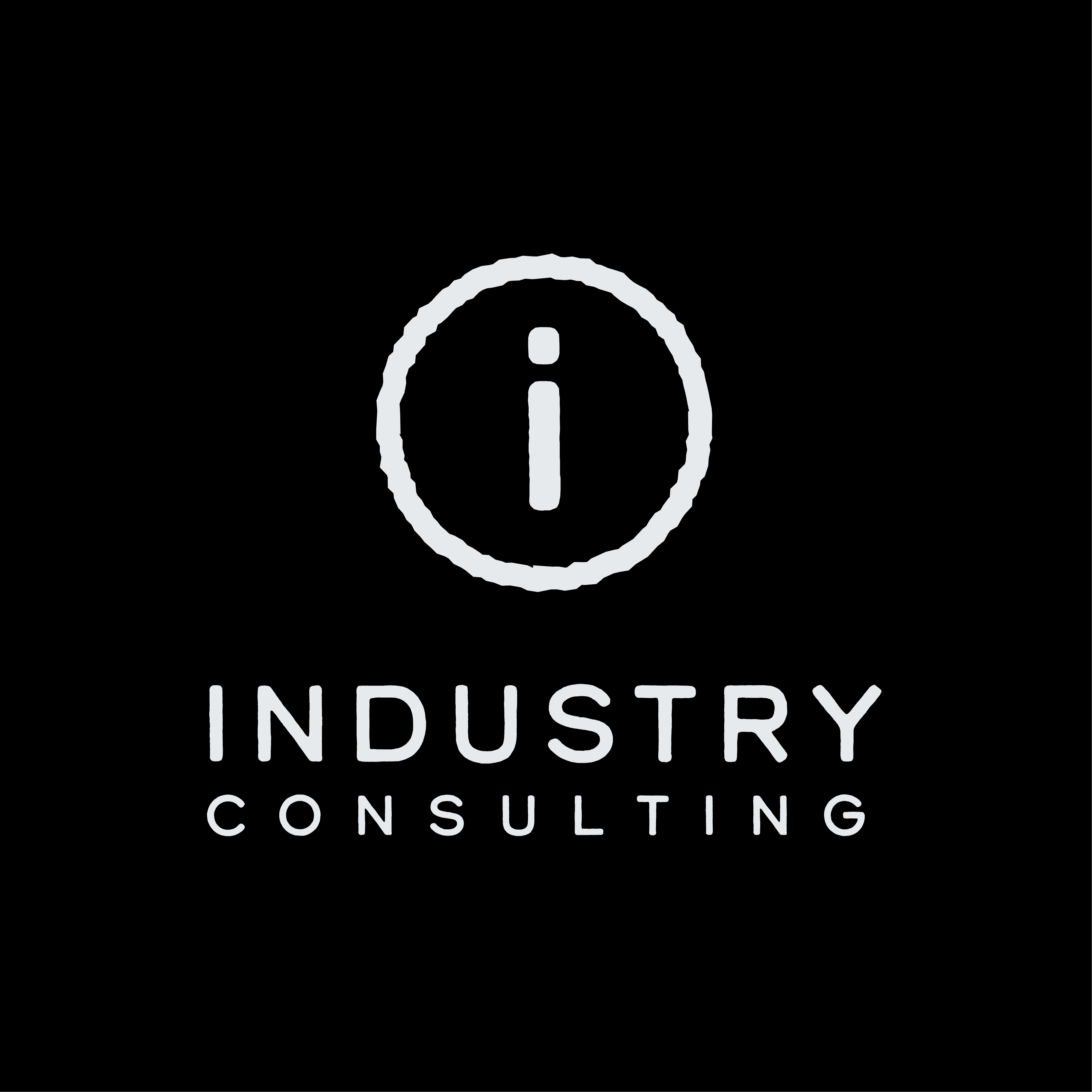 White Industry Consulting logo featuring a lowercase i inside a textured circle on black.
